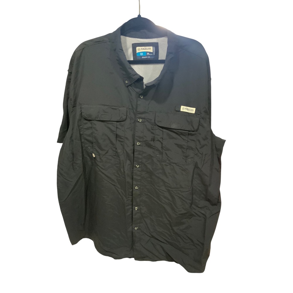 Magellan Outdoors Fish Gear Mens 3XL Relaxed Fit Vented Fishing Shirt Black Grey